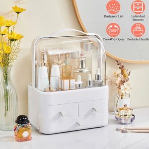 - Makeup Organizer Jewelry Cosmetic Storage Box W/ Dustproof Flip Cover 3 pink